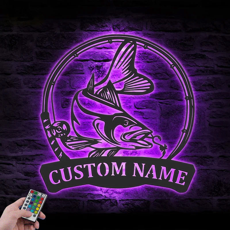 Personalized Snook Fishing Metal Wall Signs With RGB Led Light