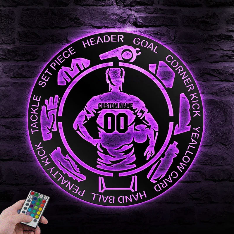 Personalized Soccer Metal Wall Signs With RGB Led Light
