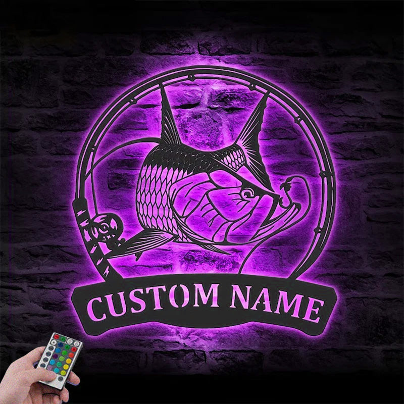 Personalized Tarpon Fishing Metal Wall Signs With RGB Led Light