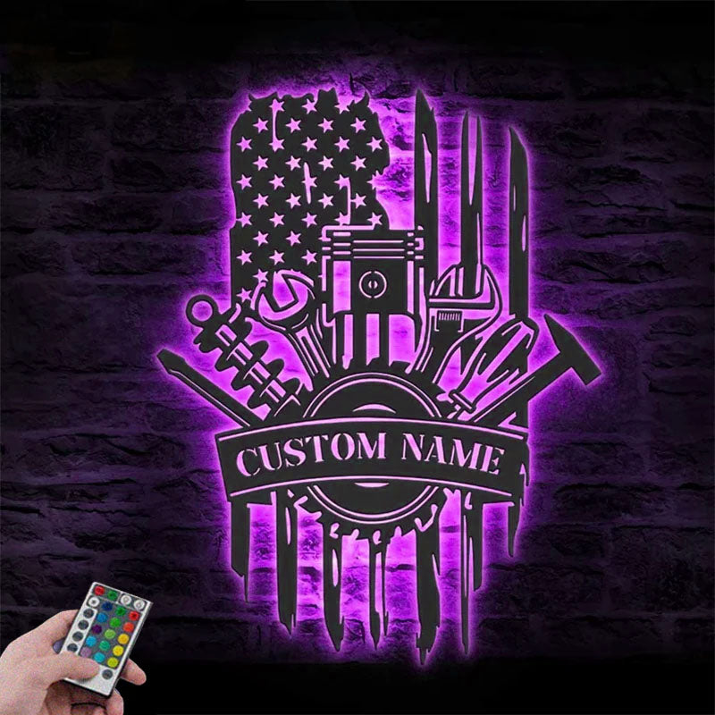 Personalized Tools Repair Metal Wall Signs With RGB Led Light