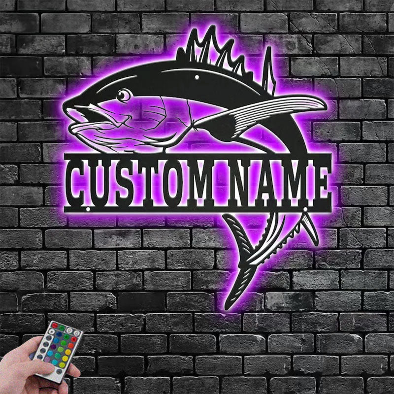 Personalized Tuna Fish Metal Wall Signs With RGB Led Light