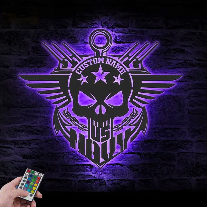 Personalized US Anchor Navy Metal Wall Signs With RGB Led Light