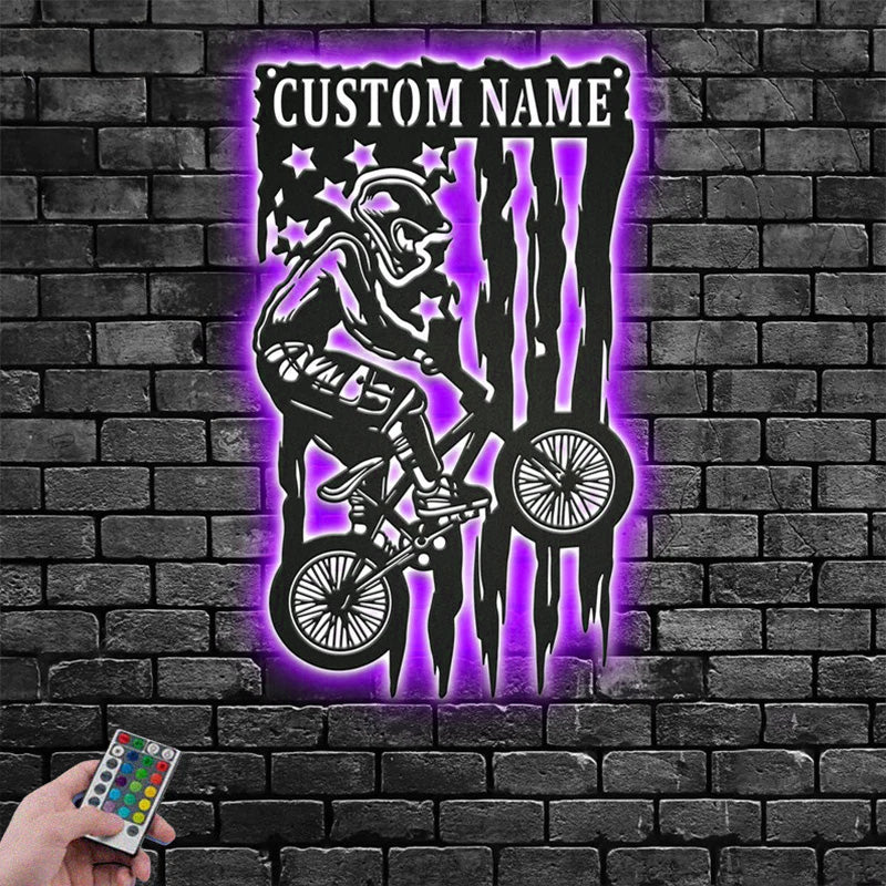 Personalized US Bicycle Racing Metal Wall Signs With RGB Led Light