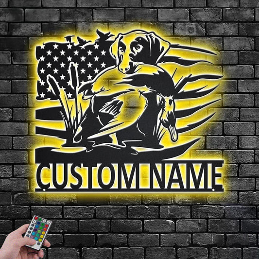 Personalized US Duck Hunting, Metal Wall Signs With RGB Led Light