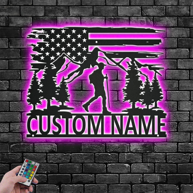 Personalized US Hiking Mountain Metal Wall Signs With RGB Led Light
