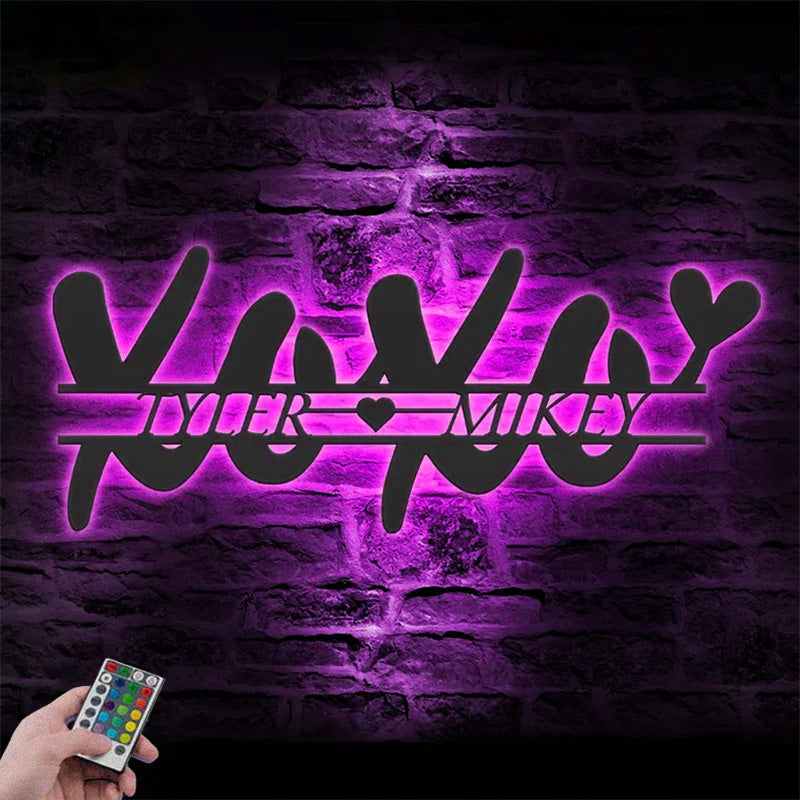 Personalized Valentine XOXO Love Metal Wall Signs With RGB Led Light