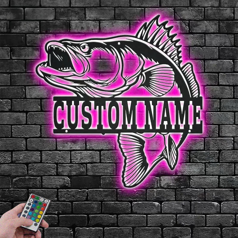 Personalized Walleye Fish Metal Wall Signs With RGB Led Light