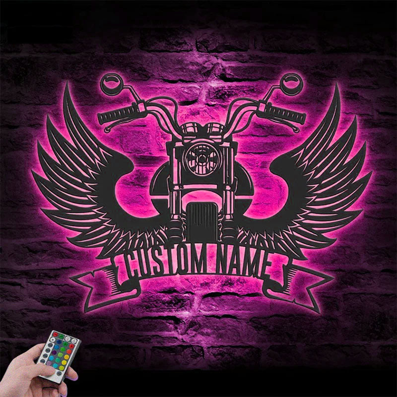 Personalized Wings Motocross, Metal Wall Signs With RGB Led Light