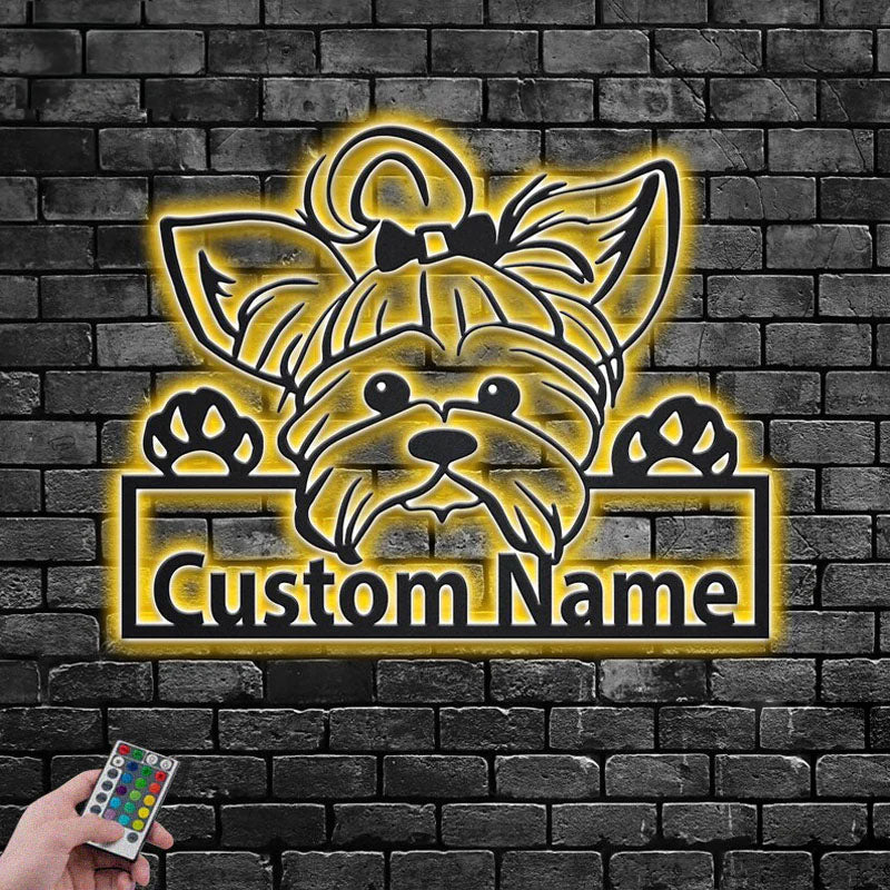 Personalized Yorkie Dog, Metal Wall Signs With RGB Led Light