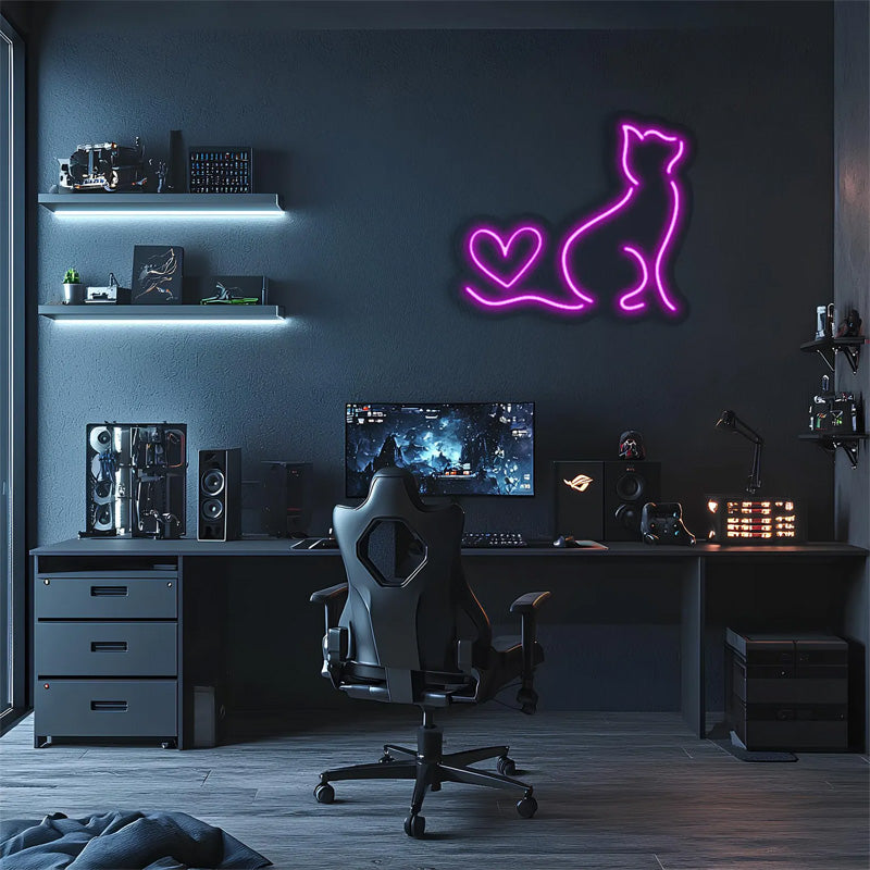 Pink Cat Heart Tail LED Neon Wall Art - LEDTOT