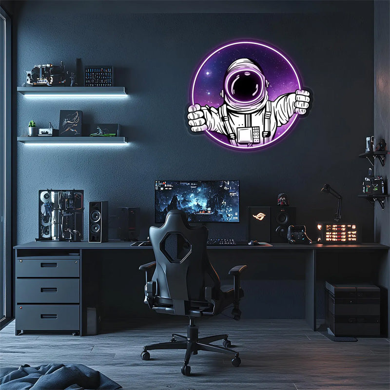 Space Explorer Neon Sign – UV-Printed LED Plexiglass Gamer Room Decor