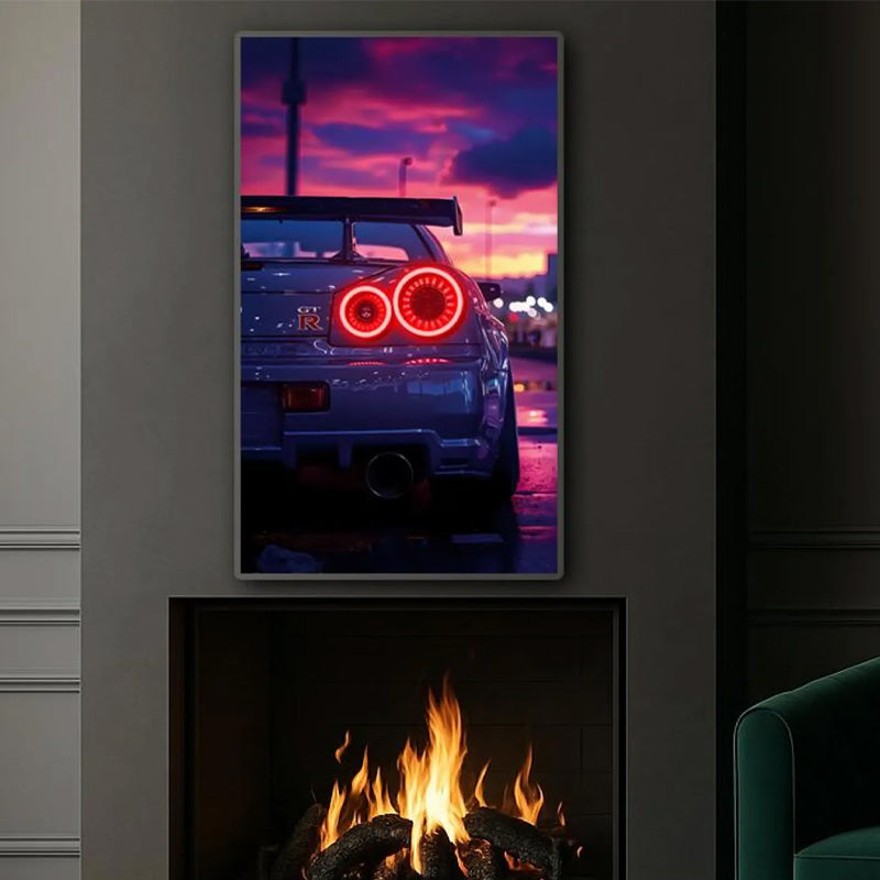 Sports Car LED Plexiglass Wall Art – UV-Printed Neon Effect with Dimmer, Modern Garage Decor