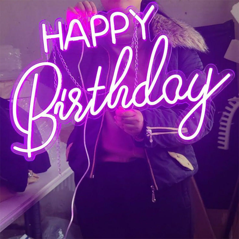 “Happy Birthday” Neon Sign – Purple LED Neon Script for Birthday Party, Celebration & Photo Backdrop