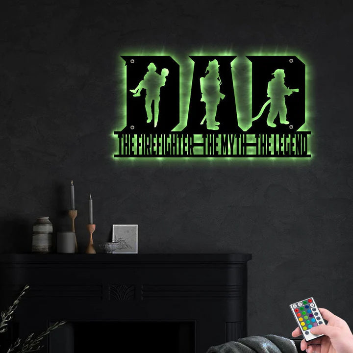 12"x12" Firefighter The Myth The Legend Dad - Led Light Metal - Owls Matrix LTD