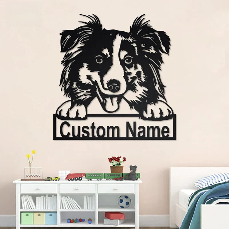 Custom Name Australian Shepherd Name Sign Decoration For Dog Room, Metal Wall Signs With RGB Led Light