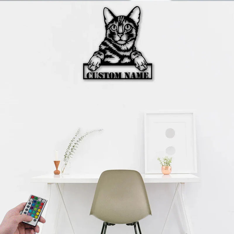Custom Name Cat Cute, Metal Wall Signs With RGB Led Light