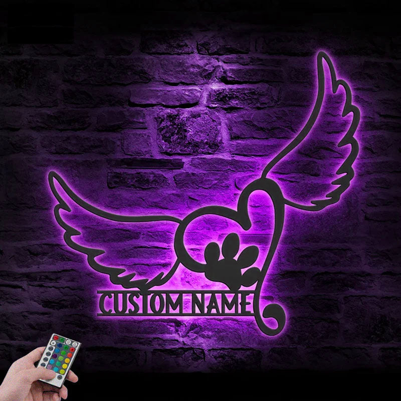 Custom Name Cat Remember Name Sign Home Decor, Metal Wall Signs With RGB Led Light