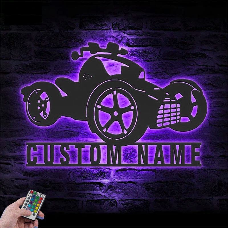 Custom Name Dirt Bike Name Sign Home Three Wheel Motorcycle Decor. Metal Wall Signs With RGB Led Light