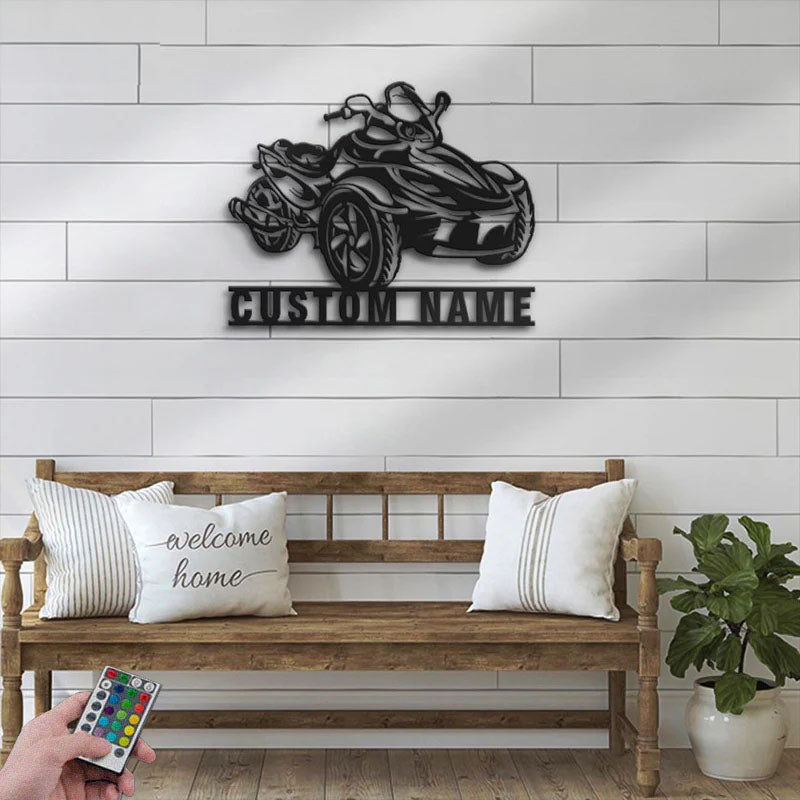Custom Name Dirt Bike Name Sign Home Three Wheel, Metal Wall Signs With RGB Led Light