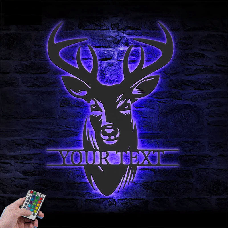 Custom Name ELK Deer Hunting, Metal Wall Signs With RGB Led Light
