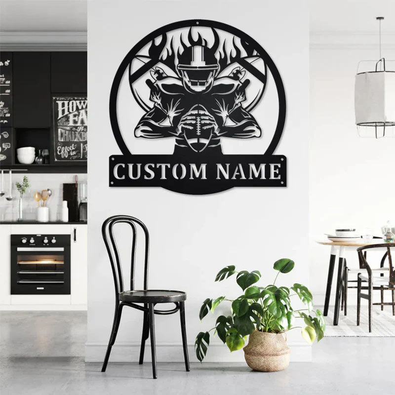 Custom Name Football Player Name Sign Decoration For Room, Metal Wall Signs With RGB Led Light