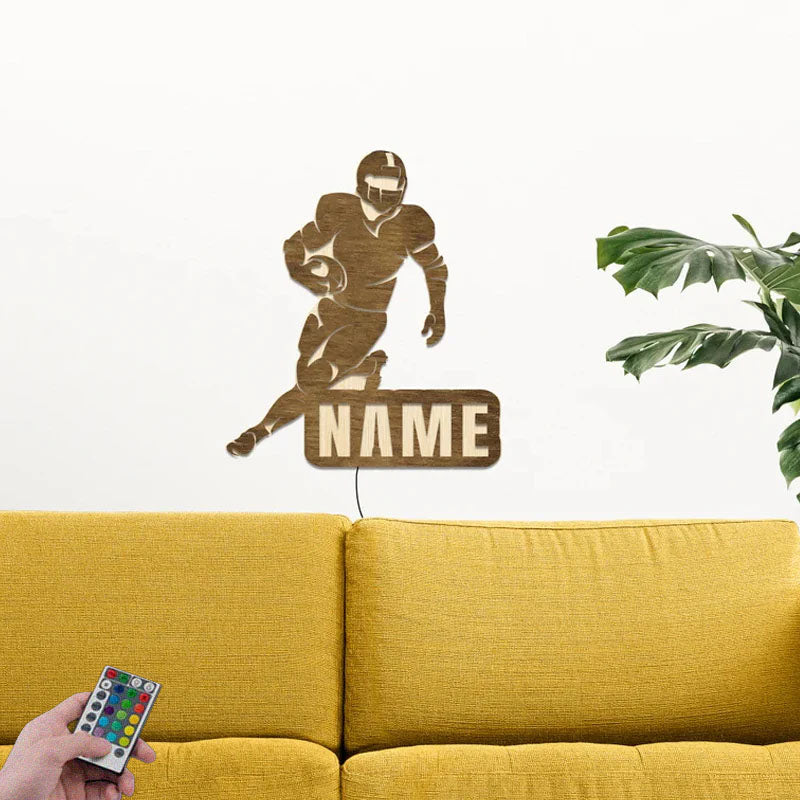 Custom Name Football Player Name Sign For Wall, PMetal Wall Signs With RGB Led Light