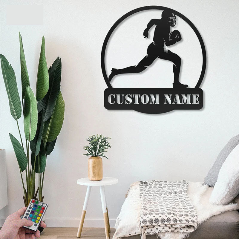 Custom Name Football Player Name Sign, Metal Wall Signs With RGB Led Light