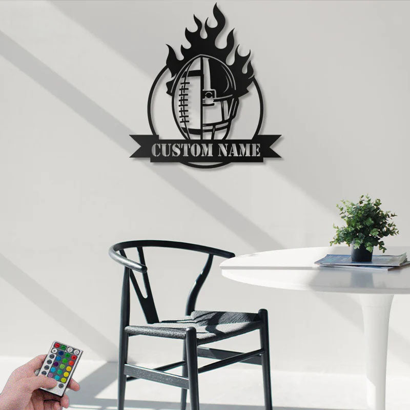 Custom Name Football Player Name Sign, Metal Wall Signs With RGB Led Light
