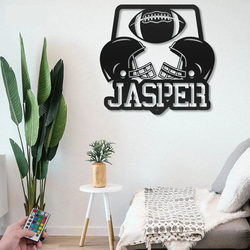 Custom Name Football Team, Football Room Decor, Metal Wall Signs With RGB Led Light