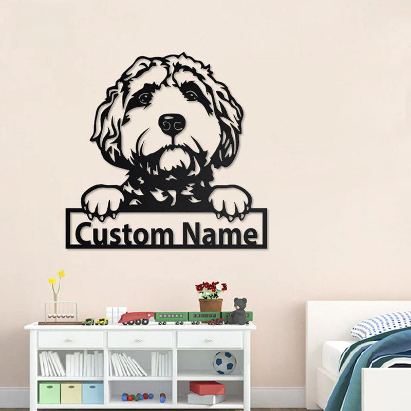 Custom Name Goldendoodle Name Sign Decoration For Dog Room, Metal Wall Signs With RGB Led Light