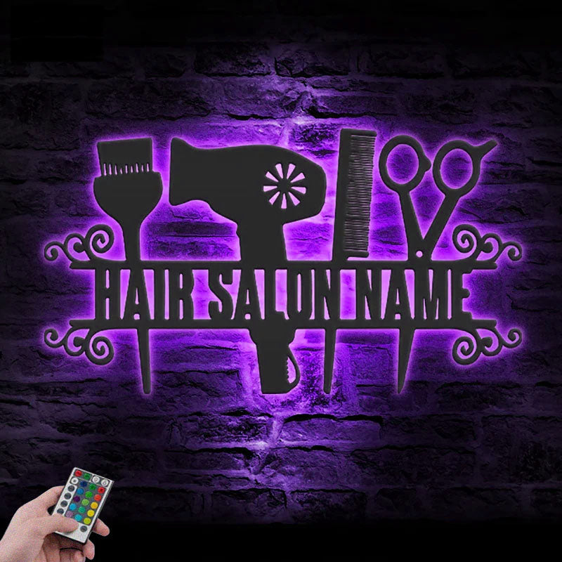 Custom Name Hair Stylist Name Sign Home Decor, Metal Wall Signs With RGB Led Light