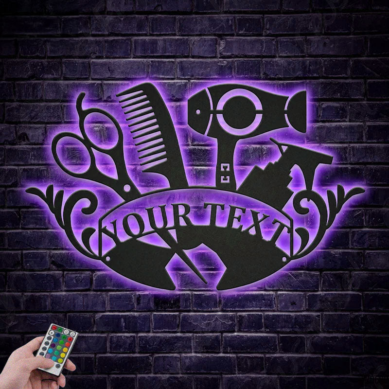 Custom Name Hairstylist Beauty Salon, Metal Wall Signs With RGB Led Light