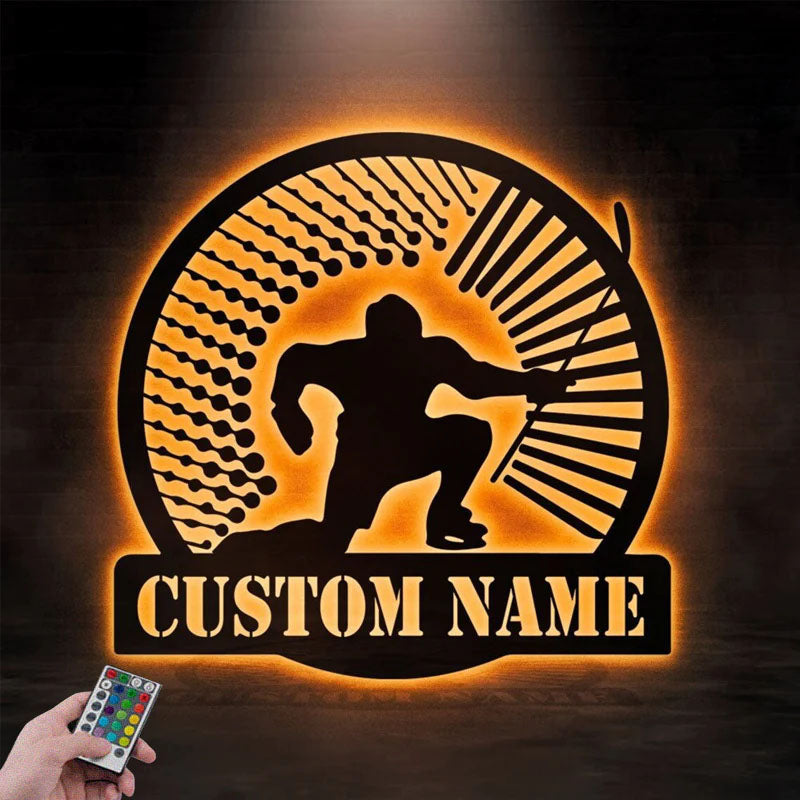 Custom Name Hockey LED Metal Art Sign, Metal Wall Signs With RGB Led Light