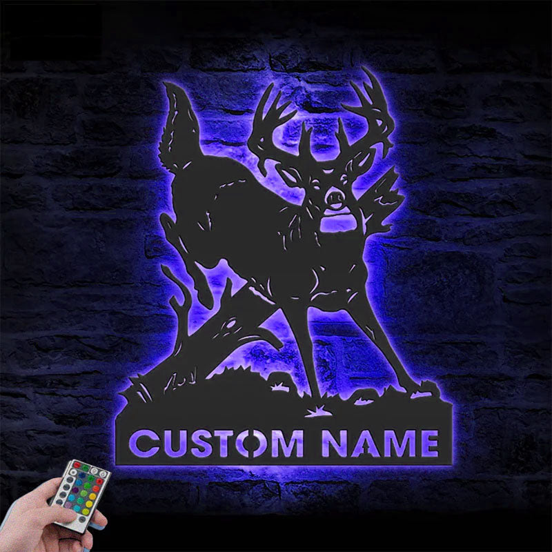 Custom Name Hunter Name Sign Home Decor, Metal Wall Signs With RGB Led Light