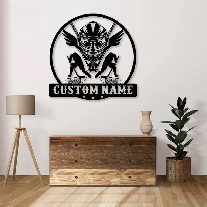 Custom Name ICE Hockey Players, Metal Wall Signs With RGB Led Light