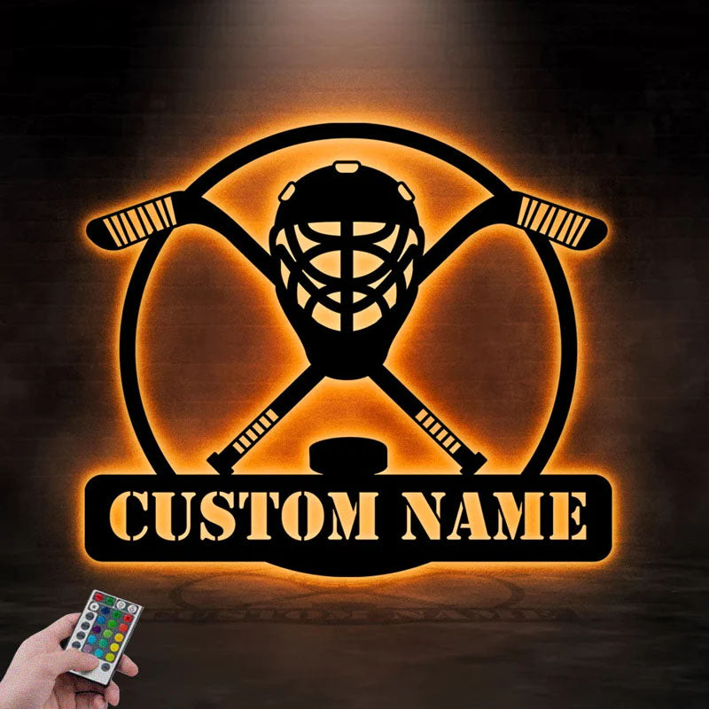 Custom Name ICE Hockey Stick, Metal Wall Signs With RGB Led Light