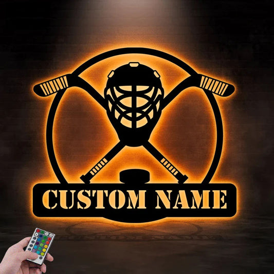Custom Name ICE Hockey Stick, Metal Wall Signs With RGB Led Light