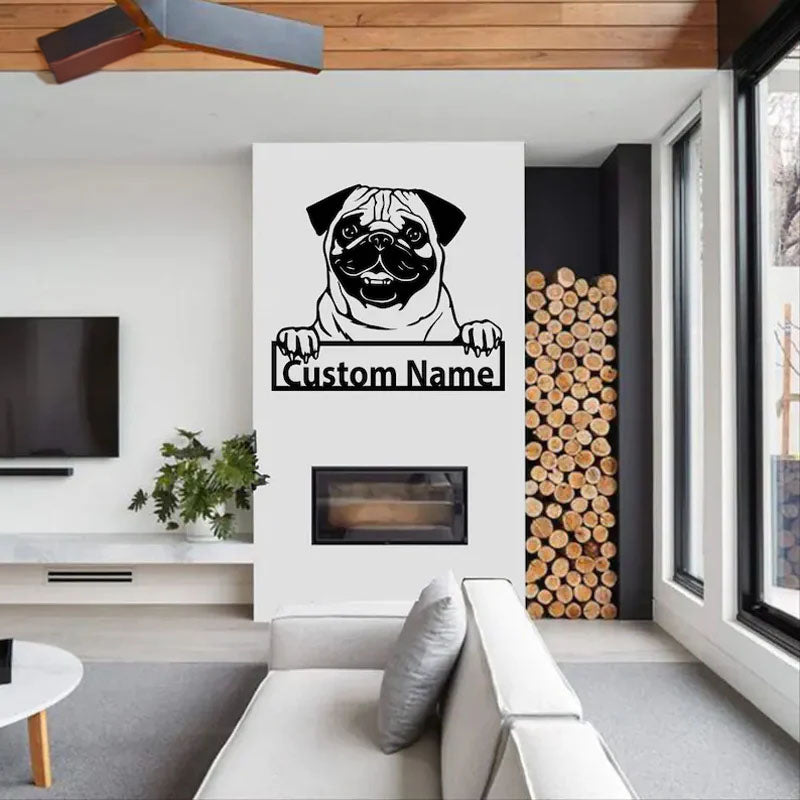 Custom Name Pug Name Sign Decoration For Dog Room, Metal Wall Signs With RGB Led Light