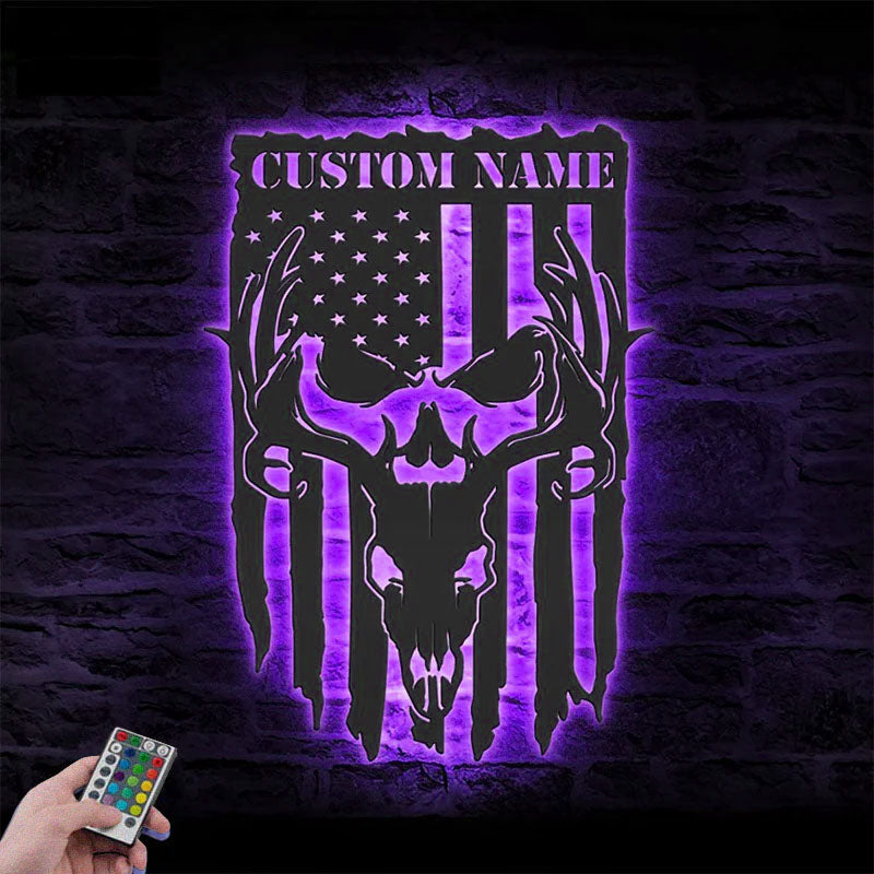 Personalized American Deer Hunting, Metal Wall Signs With RGB Led Light