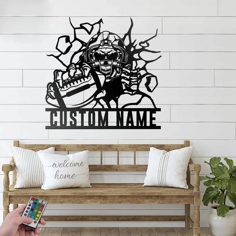 Personalized American Football Player, Metal Wall Signs With RGB Led Light