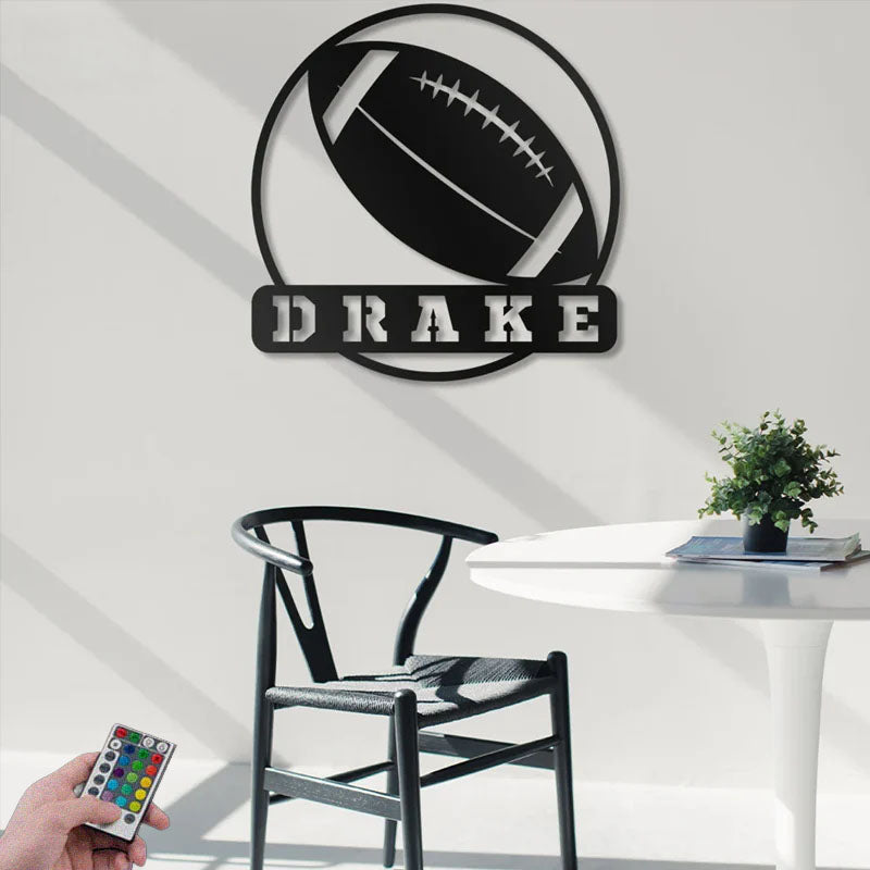 Personalized American Football, Metal Wall Signs With RGB Led Light
