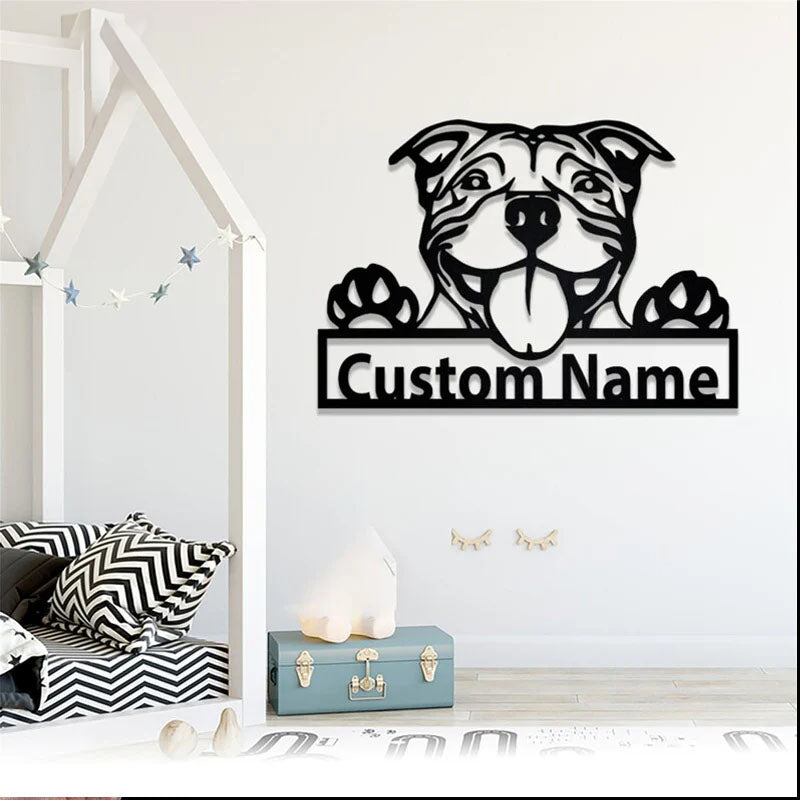 Personalized American Pit Bull, Metal Wall Signs With RGB Led Light