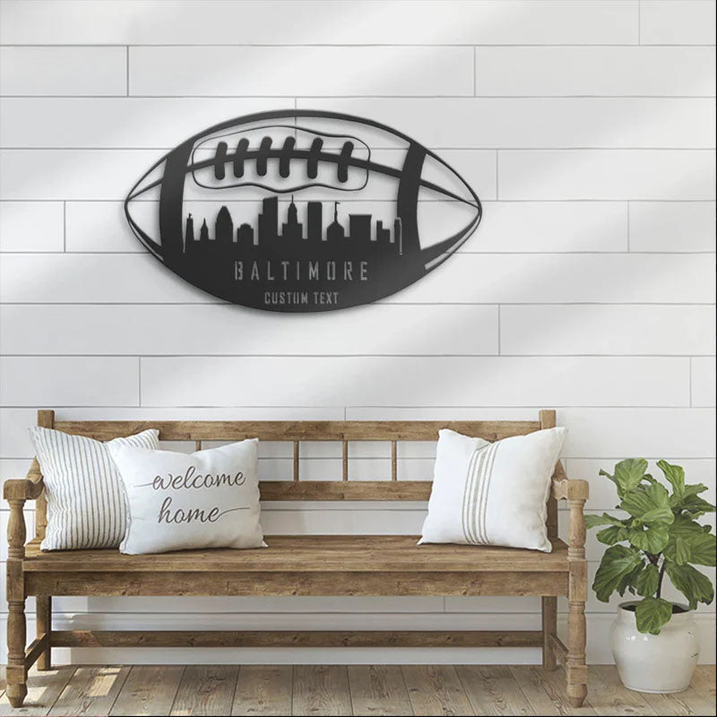 Personalized Baltimore Skyline American Football, Metal Wall Signs With RGB Led Light