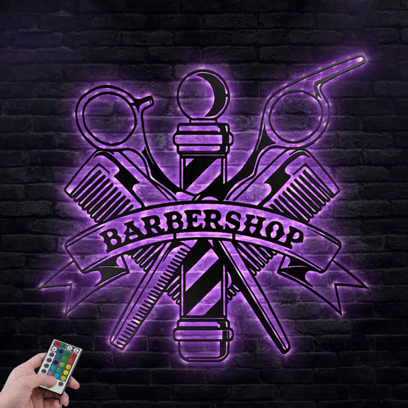 Personalized Barber,  Metal Wall Signs With RGB Led Light