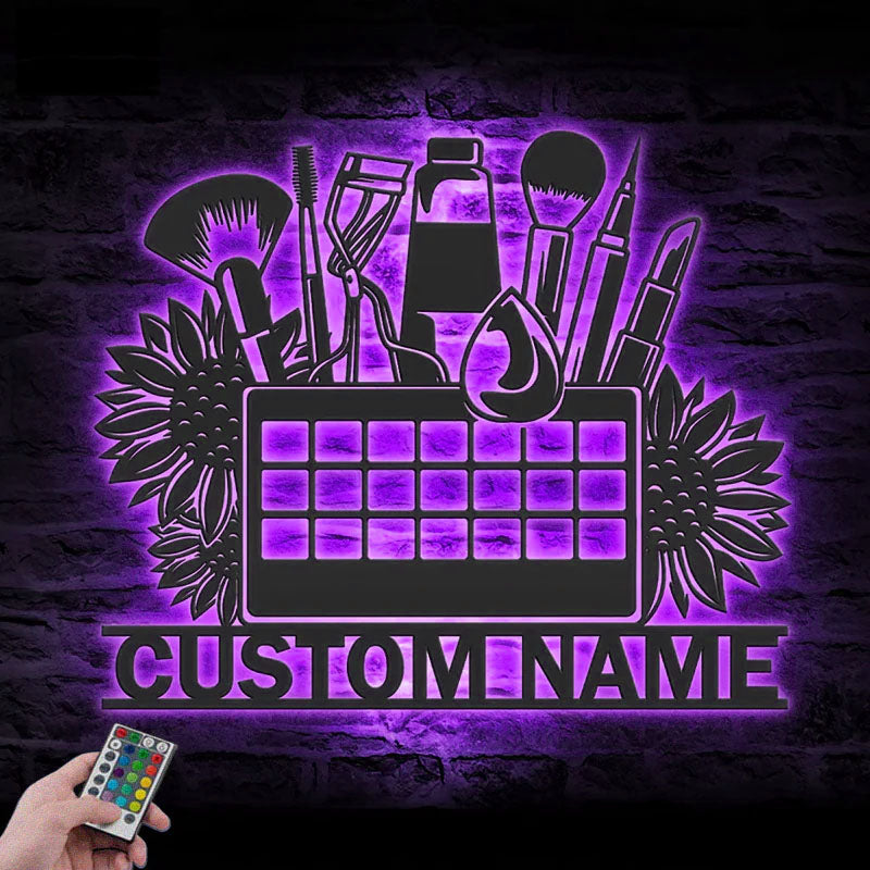 Personalized Beauty Salon, Metal Wall Signs With RGB Led Light