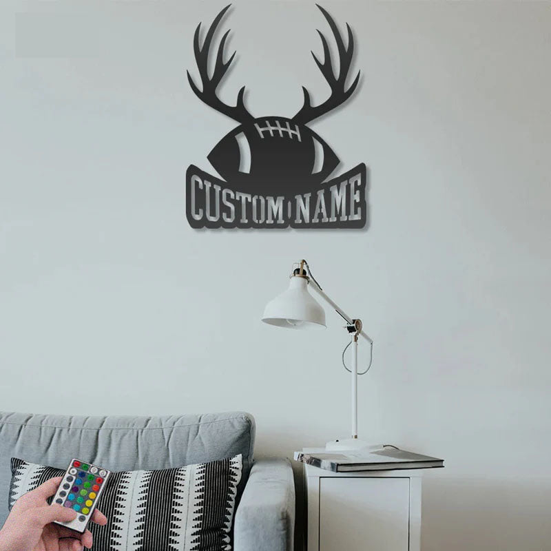 Personalized Christmas Football Player, Metal Wall Signs With RGB Led Light