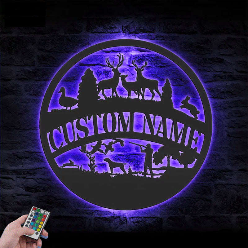 Personalized Deer Duck Hunting, Metal Wall Signs With RGB Led Light