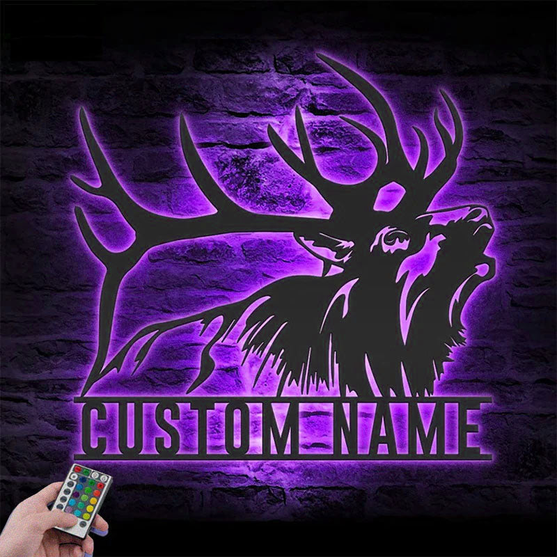 Personalized ELK Deer Hunting, Metal Wall Signs With RGB Led Light