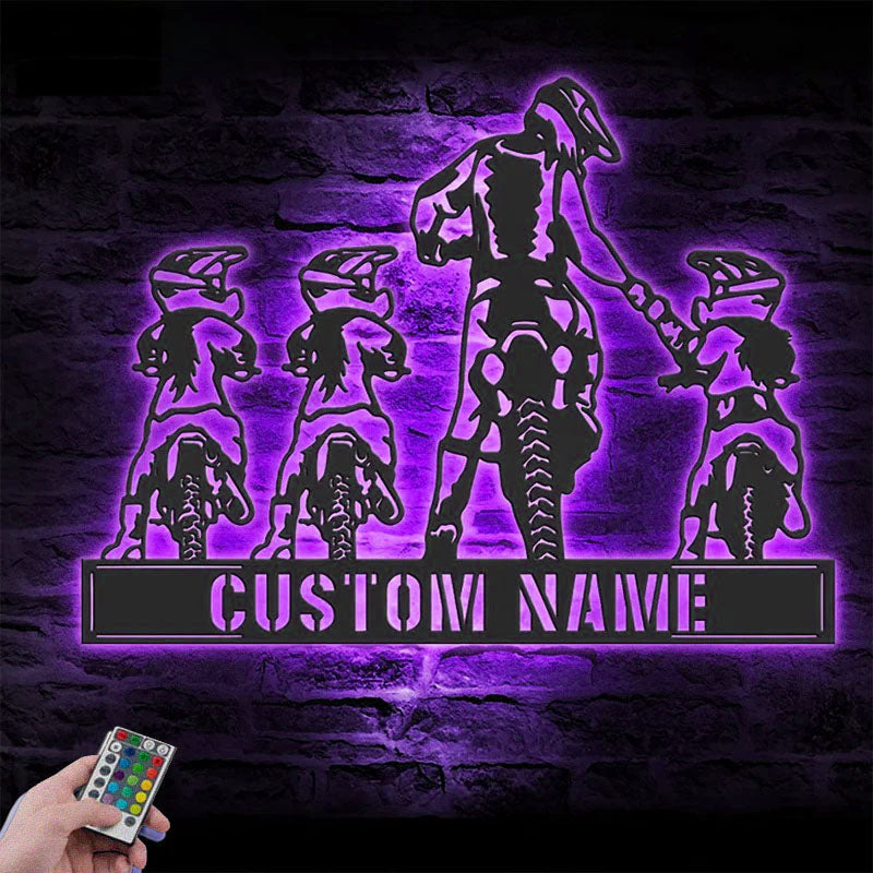 Personalized Family ATV Quad Motocross Biker, Metal Wall Signs With RGB Led Light