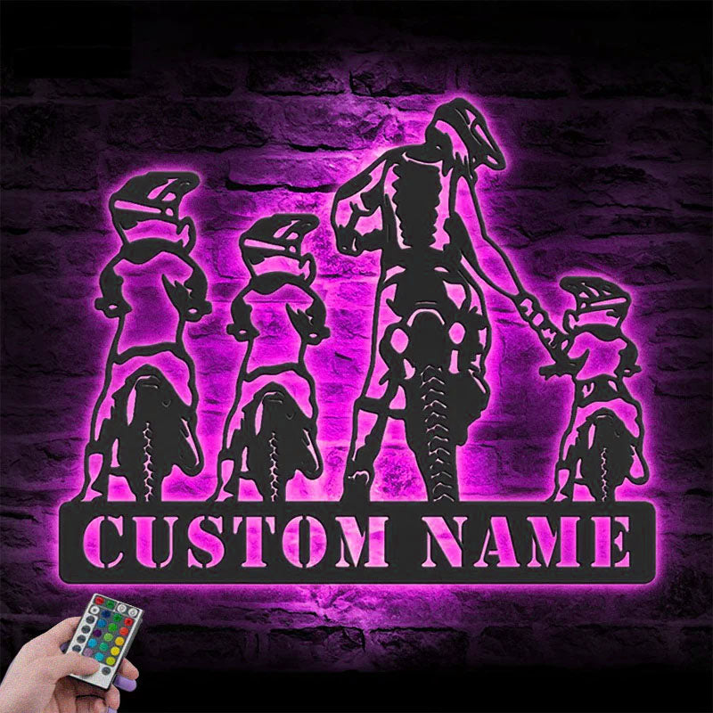 Personalized Father Son Motocross Biker, Metal Wall Signs With RGB Led Light
